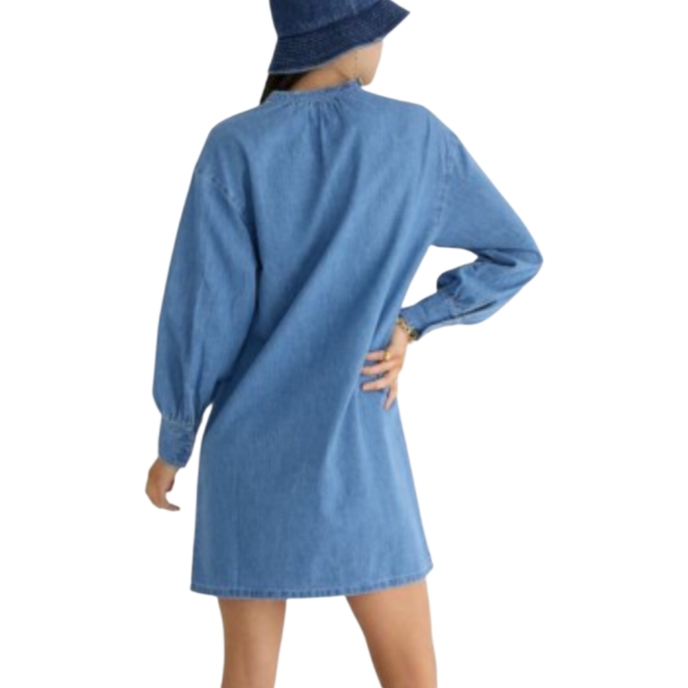 J Crew Denim Dress Size Medium Blue Jeans Long Sleeve 100% Cotton Lightweight - Picture 3 of 10